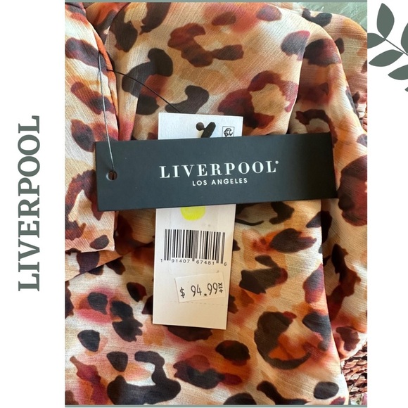 Liverpool Women's Long Sleeve Woven Blouse with Smocked Waistband Animal Print - Picture 8 of 8